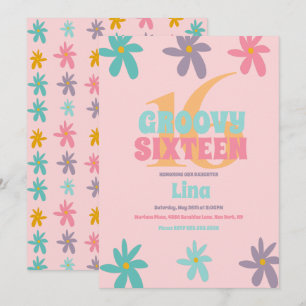 Invitation Fête d'anniversaire Sweet 16 Fleur Retro Daisy