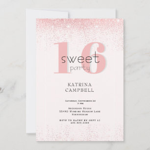 Invitation Fête d'anniversaire Sweet 16 Glam rose pailleté