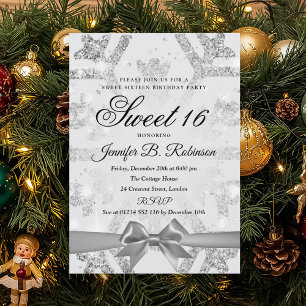 Invitation Fête d'anniversaire Sweet 16 Glitter & Ruban d'hiv