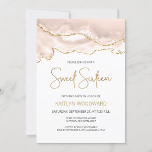 Invitation Fête d'anniversaire Sweet 16 Ivory Gold Agate