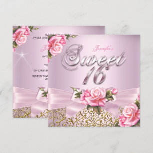Invitation Fête d'anniversaire Sweet 16 joli rose roseau