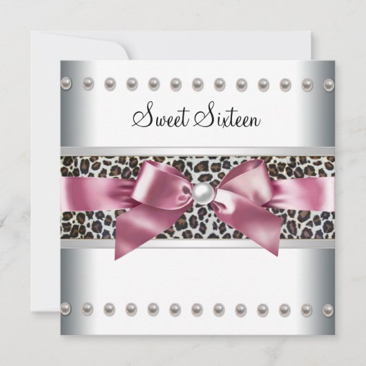 Invitation Fête d'anniversaire Sweet 16 Léopard Rose (Devant)