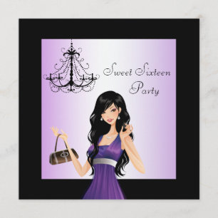 Invitation Fête d'anniversaire Sweet 16 lustre violet Chadeli