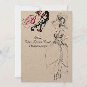 Invitation FÊTE D'ANNIVERSAIRE SWEET 16 MONOGRAMME Spirales R