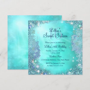 Invitation Fête d'anniversaire Sweet 16 Ocean Turquoise Jewel