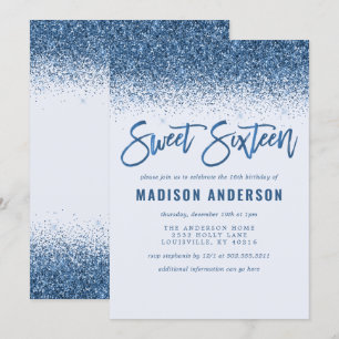 Invitation Fête d'anniversaire Sweet 16 Pailletée Bleue Moder