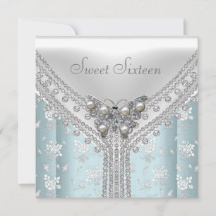 Invitation Fête d'anniversaire Sweet 16 Papillon blanc bleu