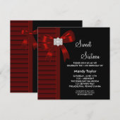 Invitation Fête d'anniversaire Sweet 16 Red Bow (Devant / Derrière)