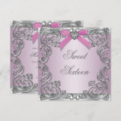 Invitation Fête d'anniversaire Sweet 16 Rose Argenté (Devant / Derrière)