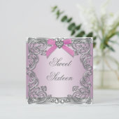 Invitation Fête d'anniversaire Sweet 16 Rose Argenté (Debout devant)