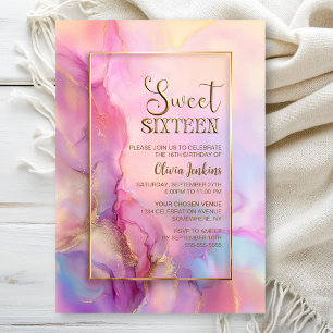 Invitation Fête d'anniversaire Sweet 16 rose et or