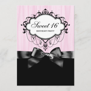 Invitation Fête d'anniversaire Sweet 16 rose noir