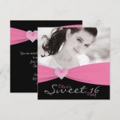 Invitation Fête d'anniversaire Sweet 16 rose noir (Devant / Derrière)