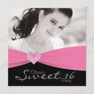 Invitation Fête d'anniversaire Sweet 16 rose noir