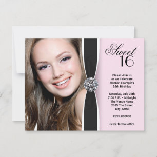 Invitation Fête d'anniversaire Sweet 16 Rose Noir Photo