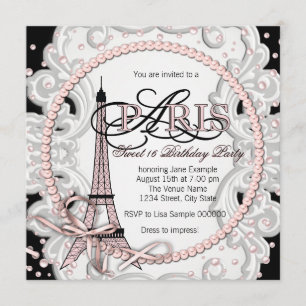 Invitation Fête d'anniversaire Sweet 16 Rose Vintage Paris