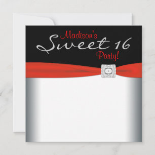 Invitation Fête d'anniversaire Sweet 16 Rouge Blanc Noir