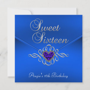 Invitation Fête d'anniversaire Sweet 16 Royal Blue Gem Velour