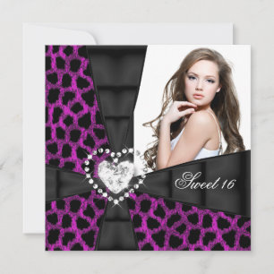 Invitation Fête d'anniversaire Sweet 16 seize ans Léopard Ros