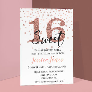 Invitation Fête d'anniversaire Sweet 16 Seize ans Paillettes 