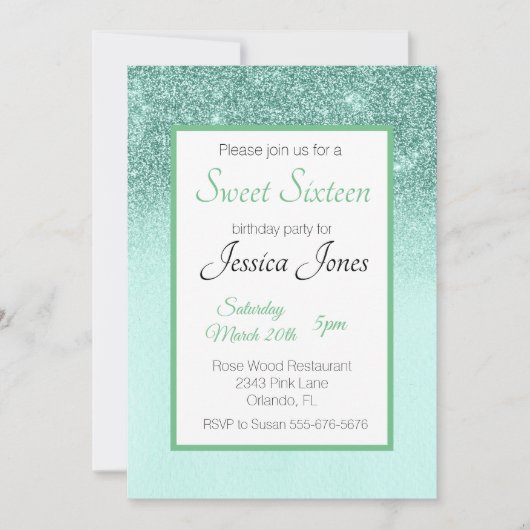 Invitation Fête d'anniversaire Sweet 16 Seize ans Paillettes  (Devant)