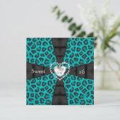 Invitation Fête d'anniversaire Sweet 16 Seize Leopard Teal (Debout devant)