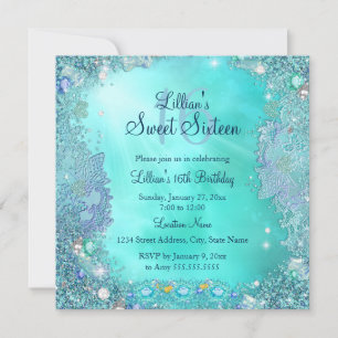 Invitation Fête d'anniversaire Sweet 16 Teal Ocean Jewel 2