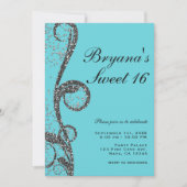 Invitation Fête d'anniversaire Sweet 16 tourbillon paillettes (Devant)