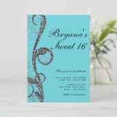 Invitation Fête d'anniversaire Sweet 16 tourbillon paillettes (Debout devant)