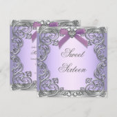 Invitation Fête d'anniversaire Sweet 16 Violet (Devant / Derrière)
