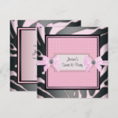 Invitation Fête d'anniversaire Sweet 16 Zèbre Noir Rose (Devant / Derrière)