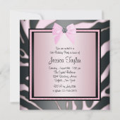 Invitation Fête d'anniversaire Sweet 16 Zèbre Noir Rose (Dos)
