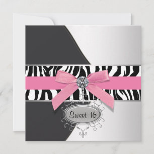Invitation Fête d'anniversaire Sweet 16 Zèbre Rose