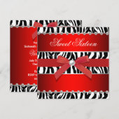 Invitation Fête d'anniversaire Sweet 16 Zèbre Rouge (Devant / Derrière)