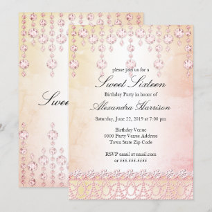 Invitation Fête d'anniversaire Sweet Sixteen Cristal Rose Arg