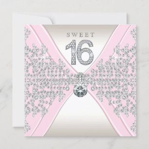 Invitation Fête d'anniversaire Sweet Sixteen Diamants Roses