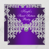Invitation Fête d'anniversaire Sweet Sixteen Diamants Violets (Devant / Derrière)
