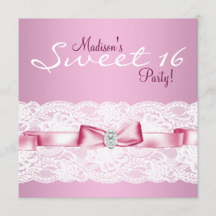Invitation Fête d'anniversaire Sweet Sixteen en dentelle blan