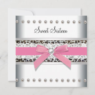 Invitation Fête d'anniversaire Sweet Sixteen Léopard Rose
