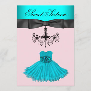 Invitation Fête d'anniversaire Sweet Sixteen lustre bleu sarc
