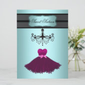 Invitation Fête d'anniversaire Sweet Sixteen lustre bleu sarc (Debout devant)