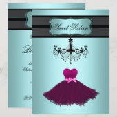 Invitation Fête d'anniversaire Sweet Sixteen lustre bleu sarc (Devant / Derrière)