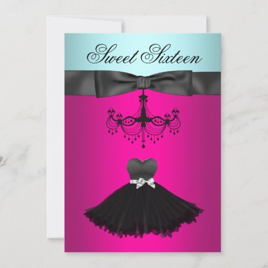 Invitation Fête d'anniversaire Sweet Sixteen lustre bleu sarc (Devant)