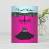 Invitation Fête d'anniversaire Sweet Sixteen lustre bleu sarc (Debout devant)