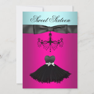 Invitation Fête d'anniversaire Sweet Sixteen lustre bleu sarc