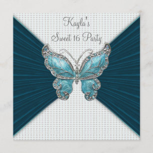 Invitation Fête d'anniversaire Sweet Sixteen Papillon Bleu Tu
