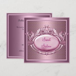 Invitation Fête d'anniversaire Sweet Sixteen Satin points ros