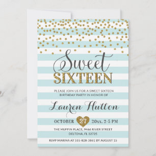 Invitation Fête d'anniversaire Sweet Sixteen Vert Menthe Clai