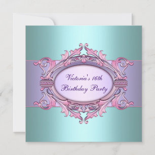 Invitation Fête d'anniversaire Sweet Sixteen violet sarcelle