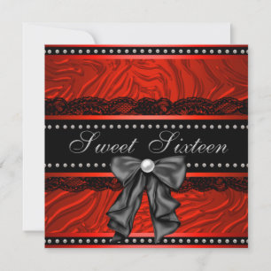 Invitation Fête d'anniversaire Sweet Sixteen Zèbre Rouge